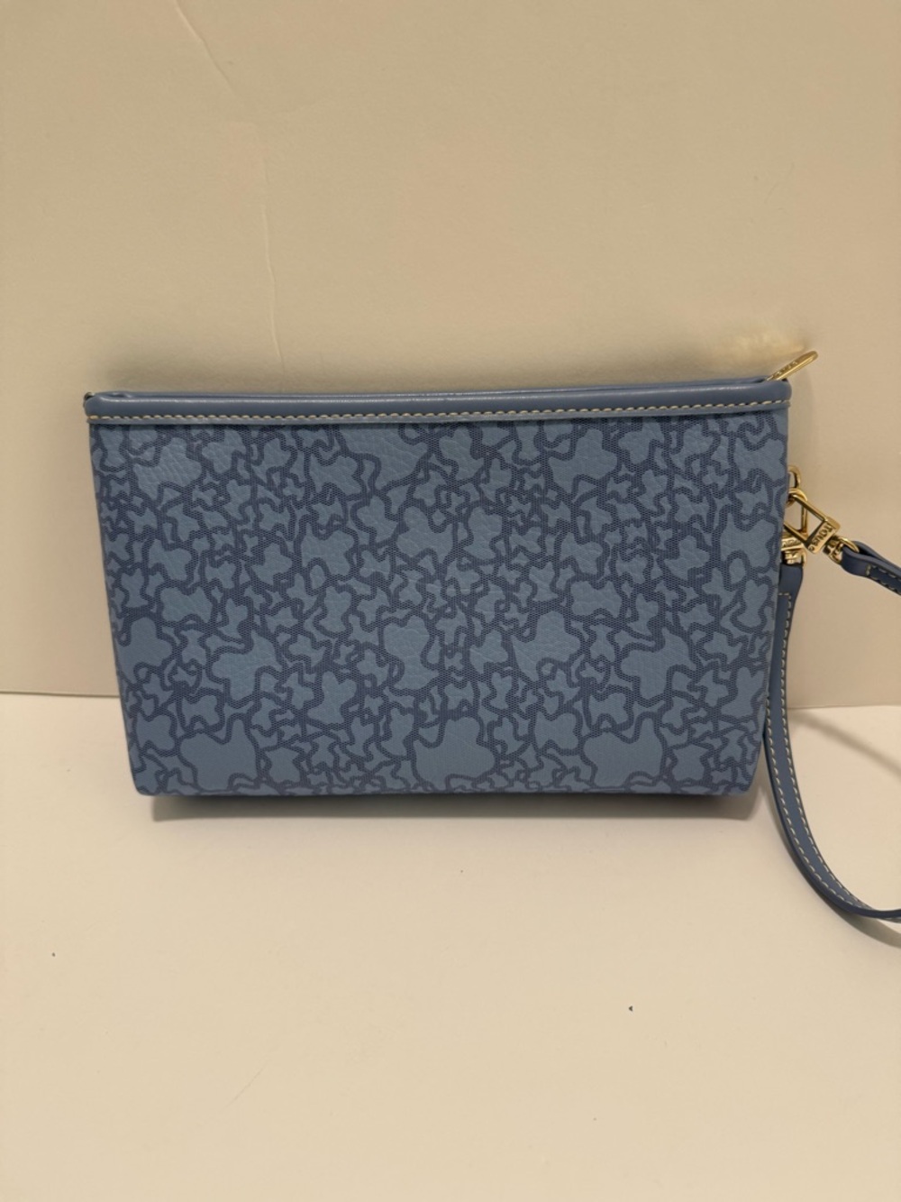 TOUS Kaos Bear Monogram Blue Tote & Wristlet Pouch Set Gold Tone - Picture 7 of 17